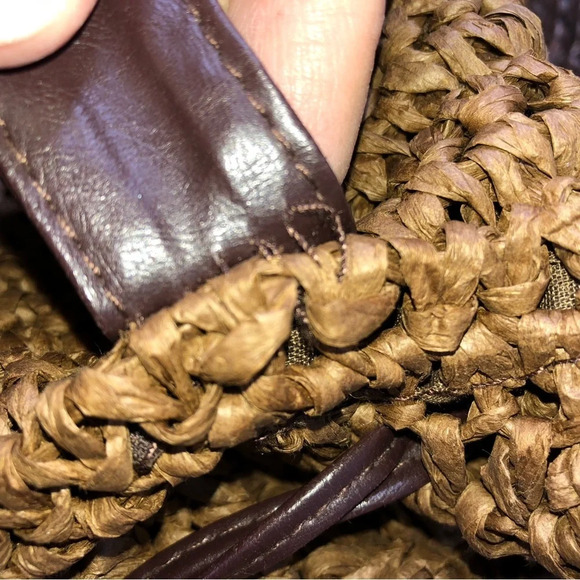 Backpack Purse Brown Woven Raffia Beach Bag Drawstring Pockets 17x13” - Picture 7 of 7